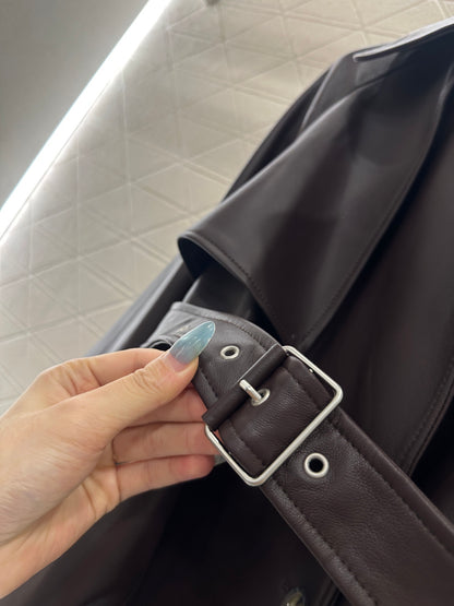 Belt shawl leather jacket