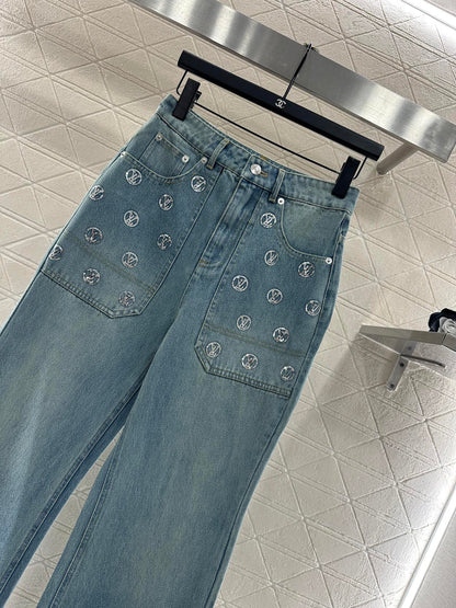 Embroidered sequined pants