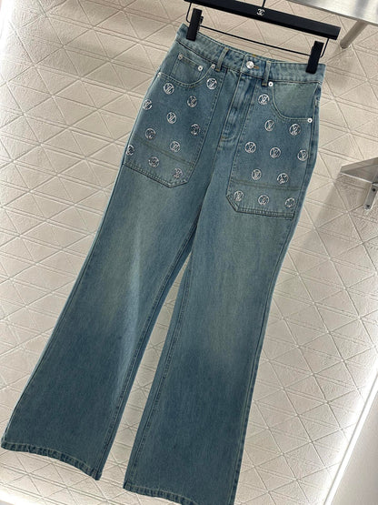 Embroidered sequined pants