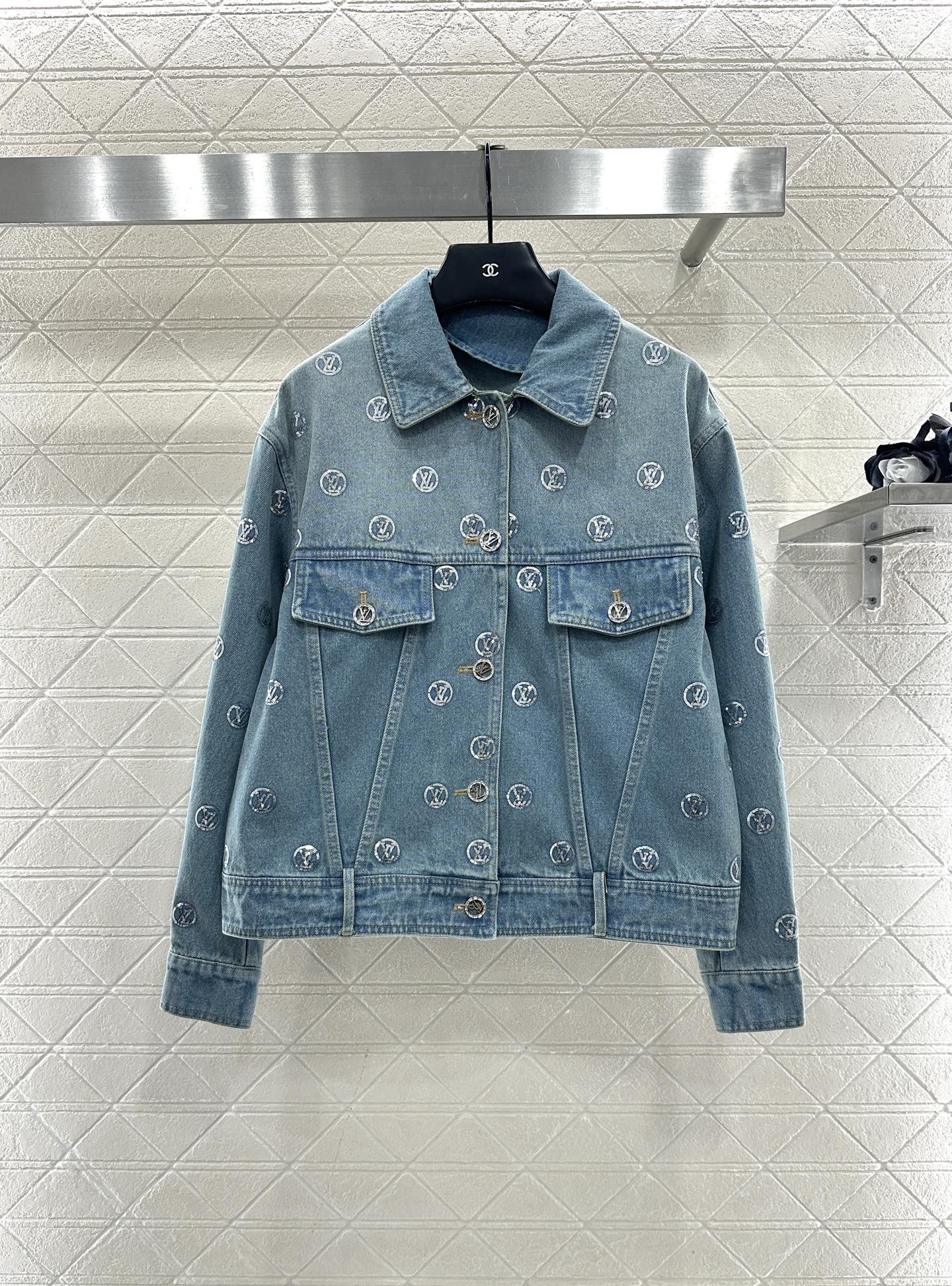 Embroidered sequined denim jacket