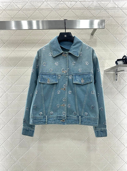 Embroidered sequined denim jacket