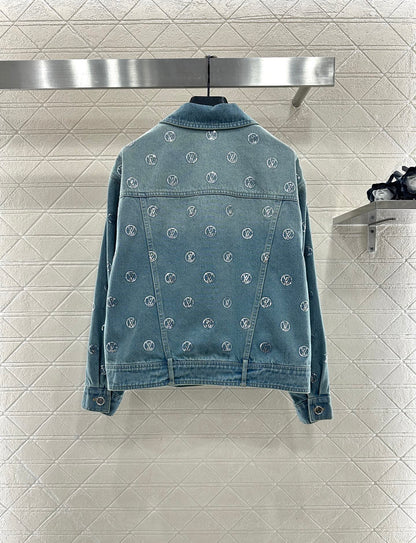 Embroidered sequined denim jacket