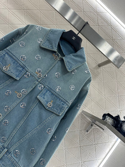 Embroidered sequined denim jacket