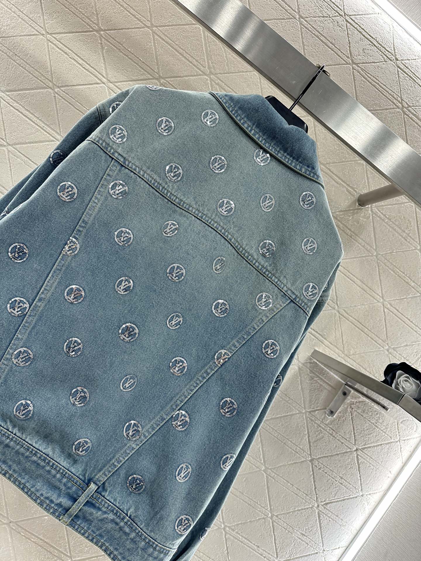 Embroidered sequined denim jacket