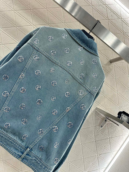 Embroidered sequined denim jacket