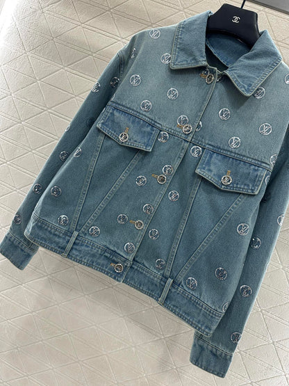 Embroidered sequined denim jacket