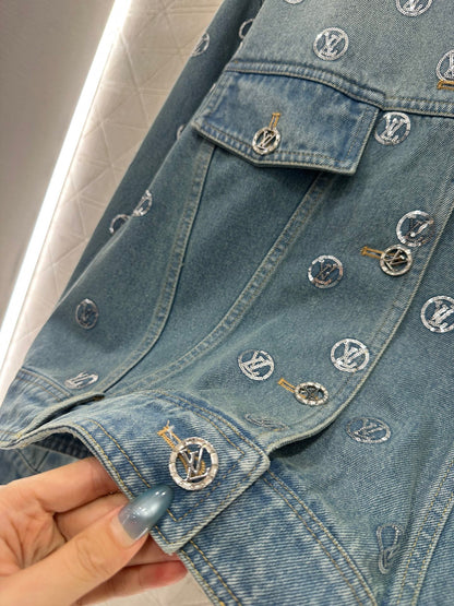 Embroidered sequined denim jacket