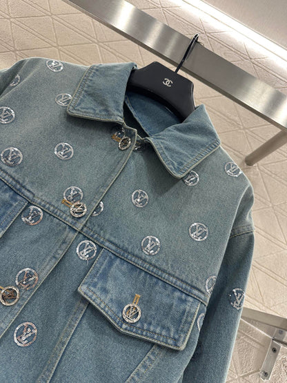 Embroidered sequined denim jacket