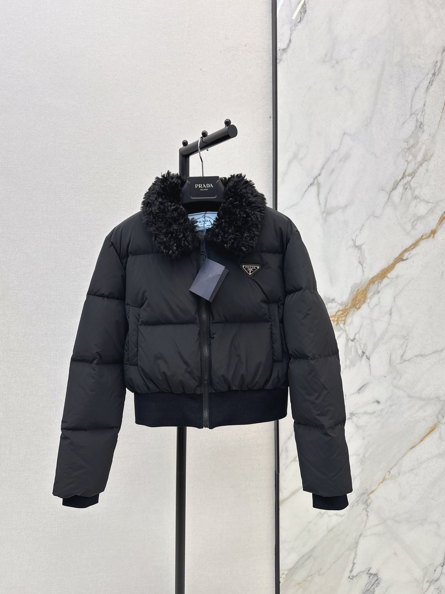 Wool collar short down jacket