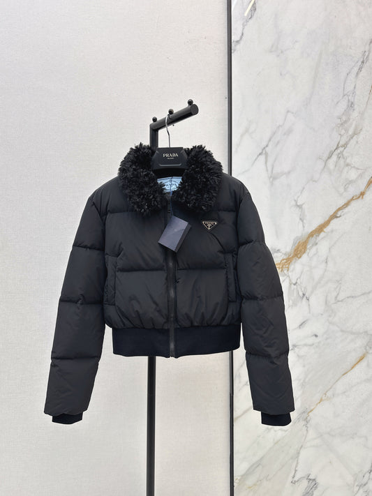 Wool collar short down jacket