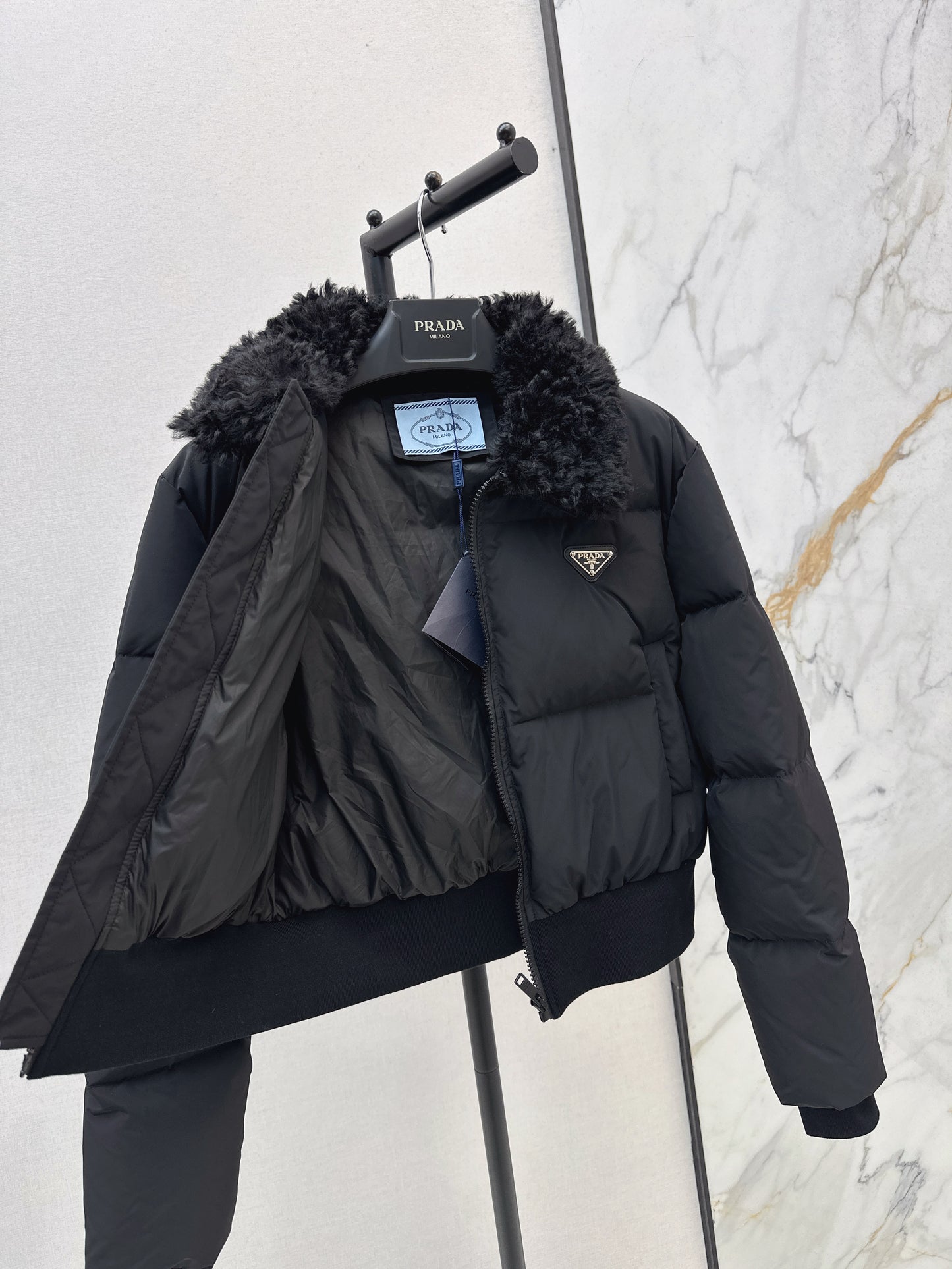 Wool collar short down jacket