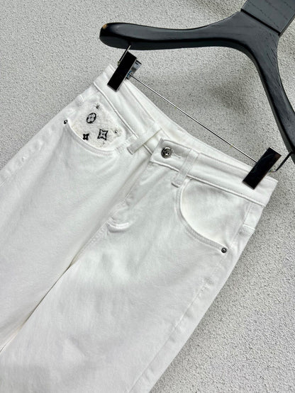 Lamb wool pocket fleece denim pants