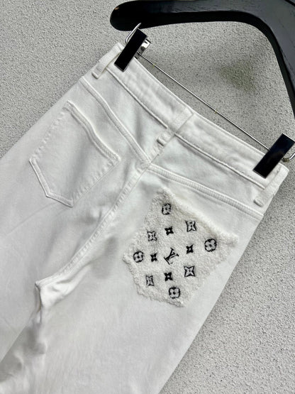 Lamb wool pocket fleece denim pants