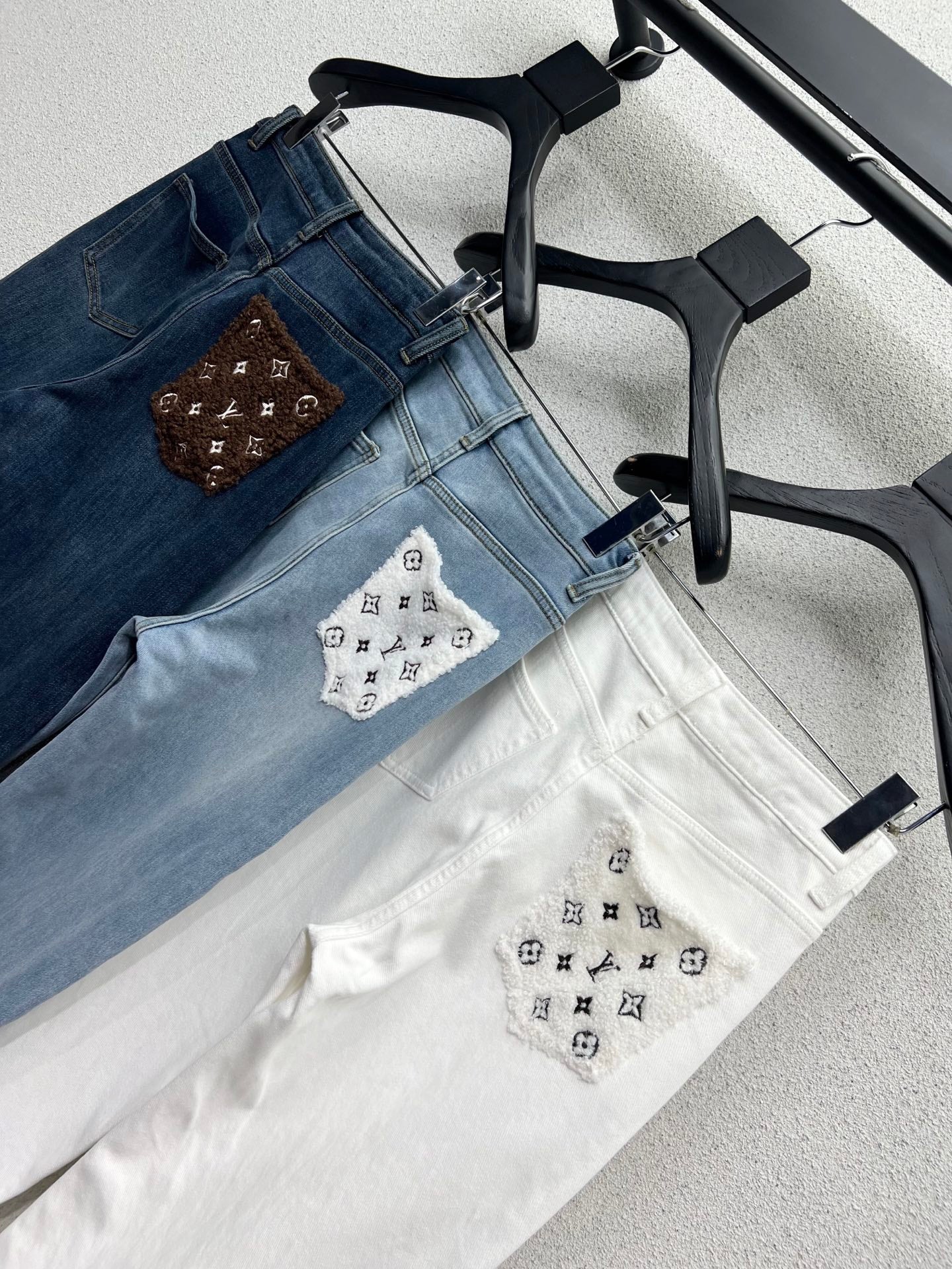 Lamb wool pocket fleece denim pants