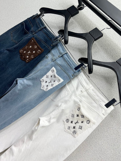 Lamb wool pocket fleece denim pants