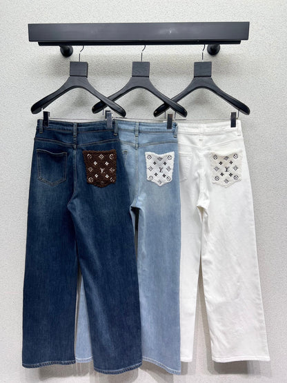 Lamb wool pocket fleece denim pants