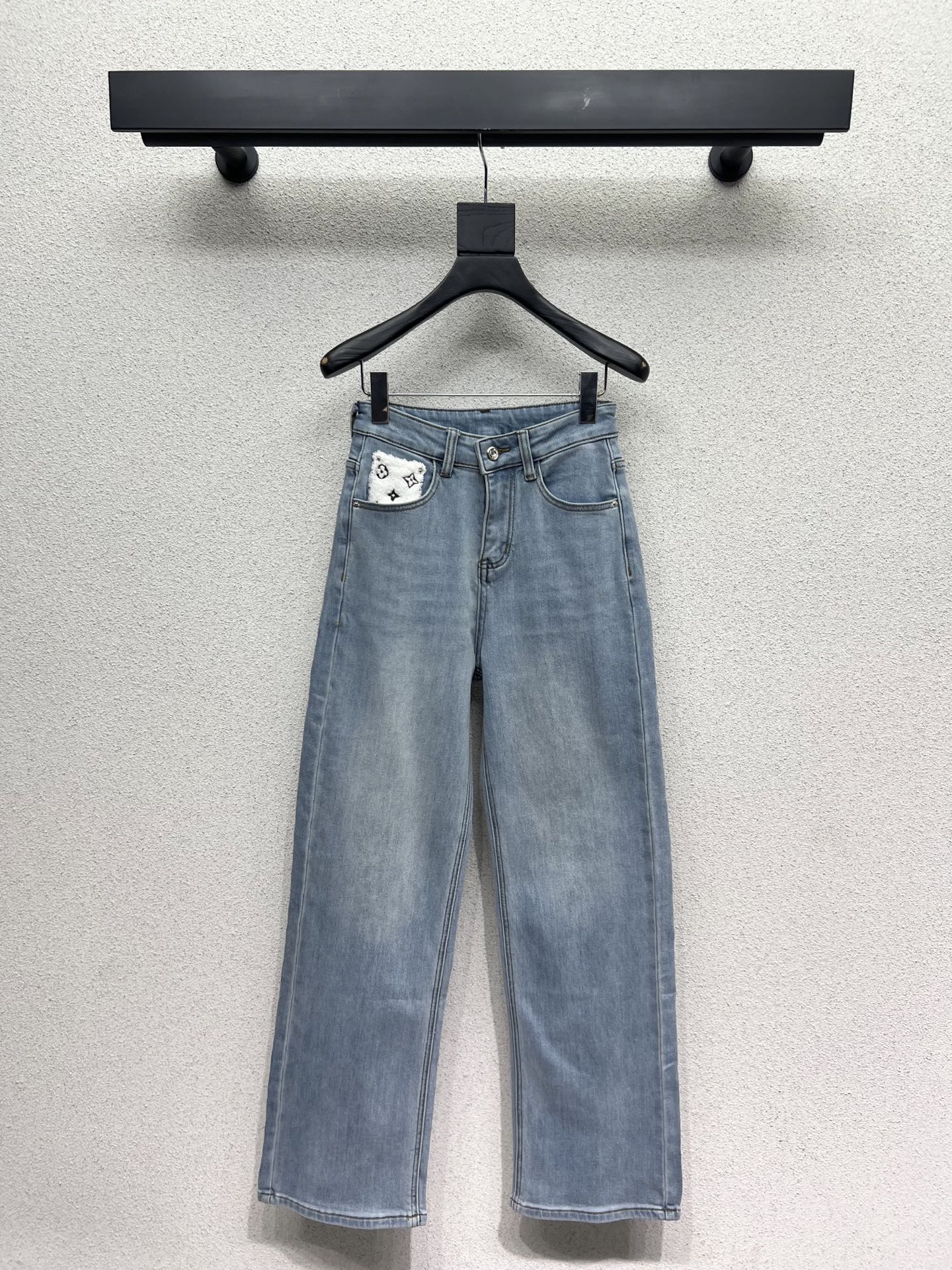 Lamb wool pocket fleece denim pants