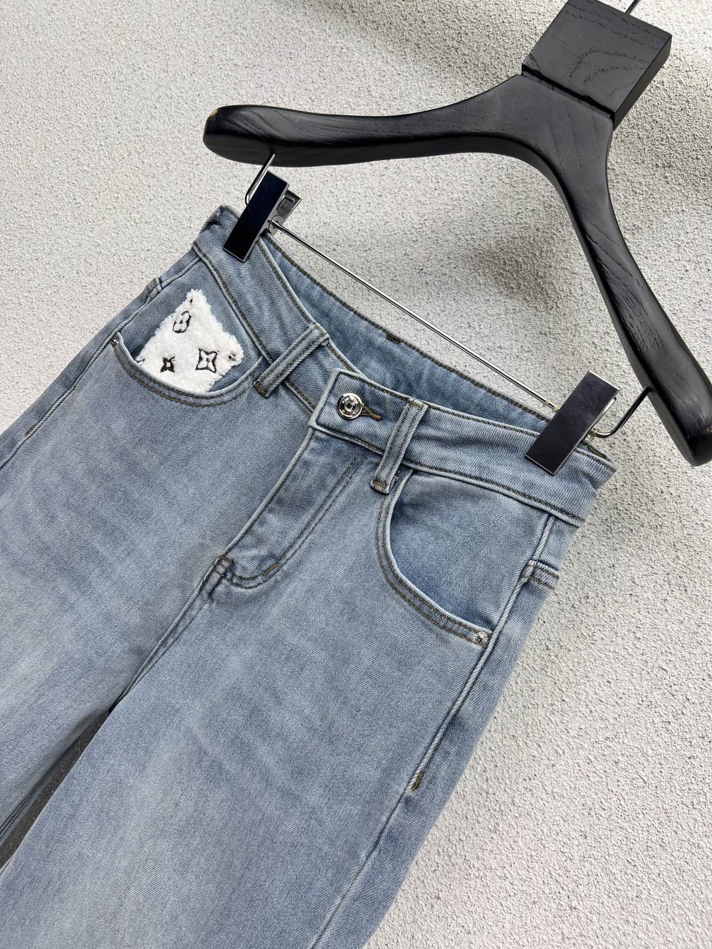 Lamb wool pocket fleece denim pants