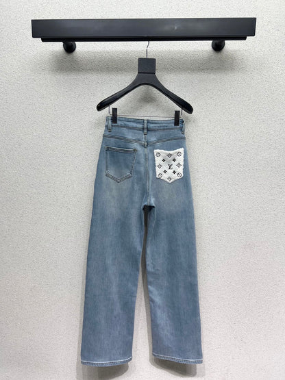 Lamb wool pocket fleece denim pants