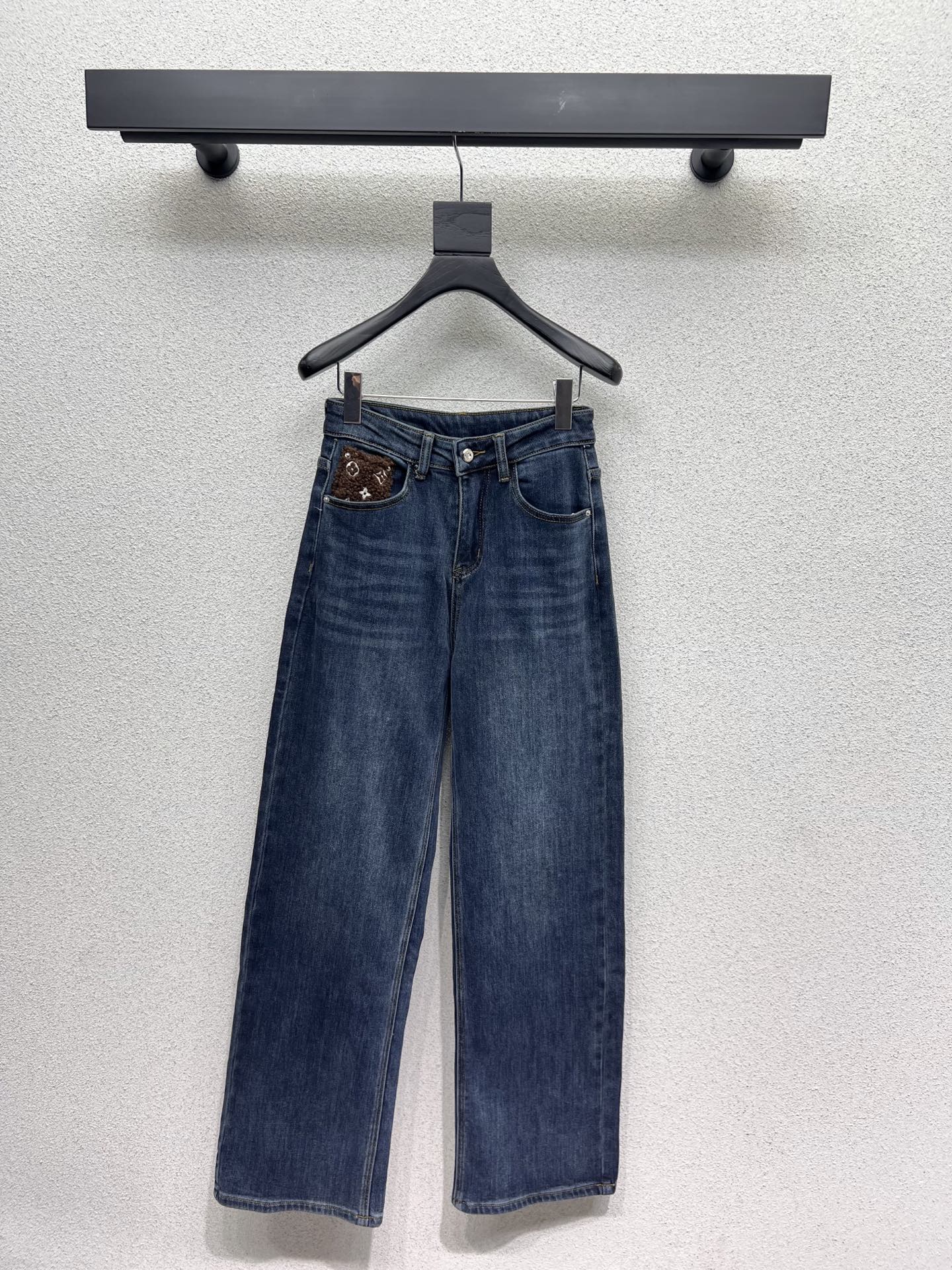 Lamb wool pocket fleece denim pants