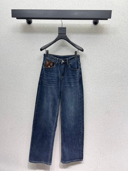 Lamb wool pocket fleece denim pants