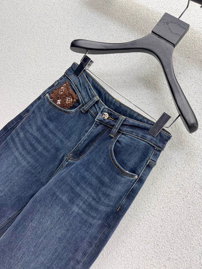 Lamb wool pocket fleece denim pants