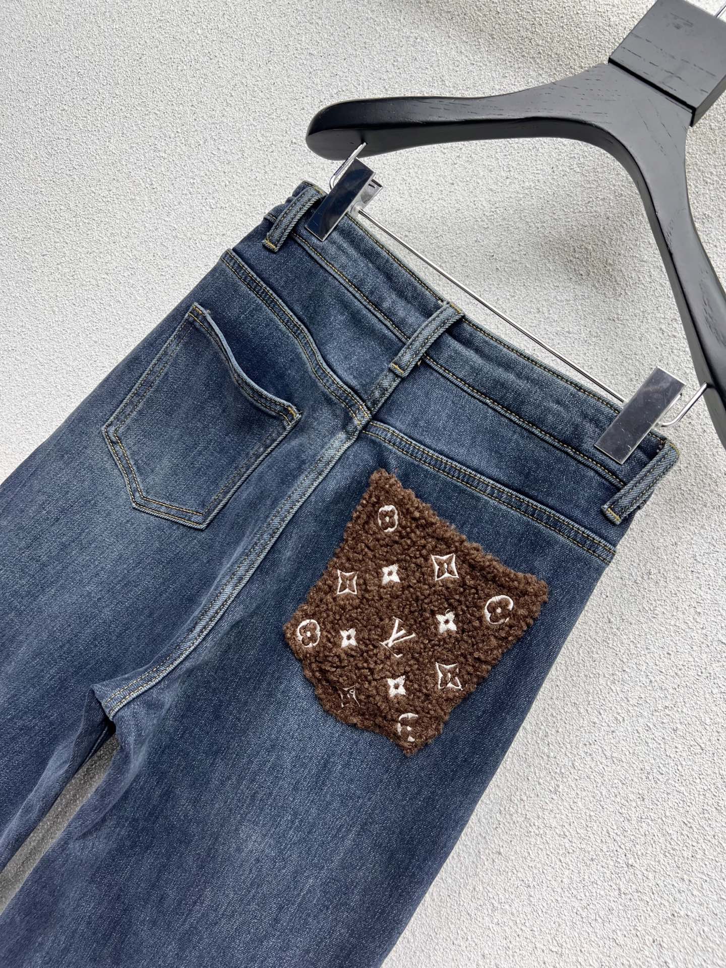 Lamb wool pocket fleece denim pants