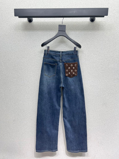 Lamb wool pocket fleece denim pants