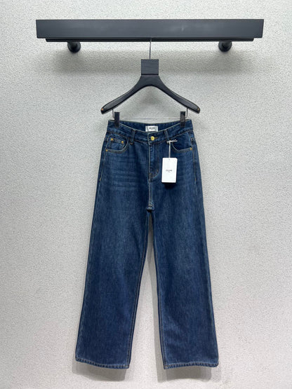 Fleece and fleece straight leg denim pants