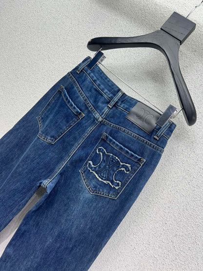 Fleece and fleece straight leg denim pants