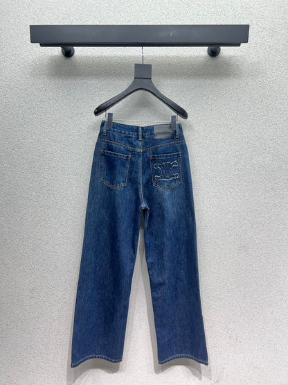 Fleece and fleece straight leg denim pants