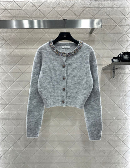 Nail bead knitted cardigan