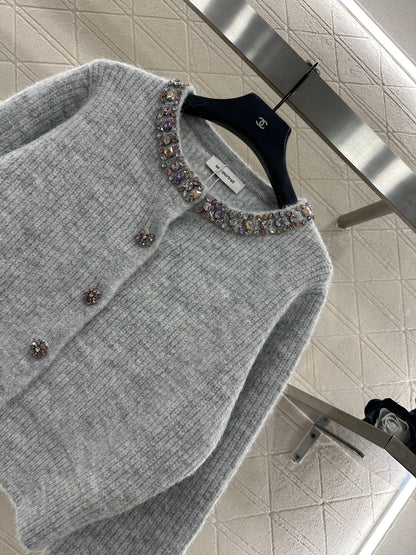 Nail bead knitted cardigan