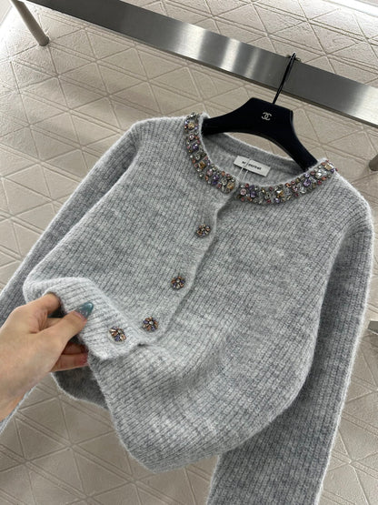 Nail bead knitted cardigan