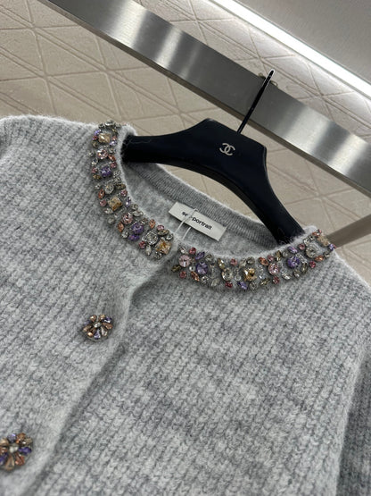 Nail bead knitted cardigan