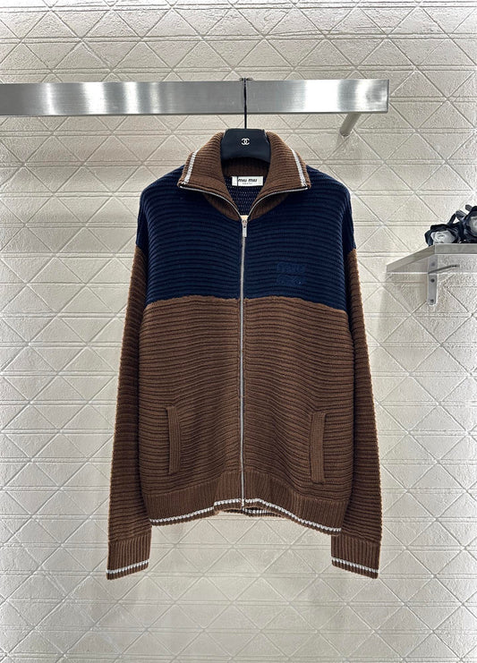 Color blocked lapel knit cardigan