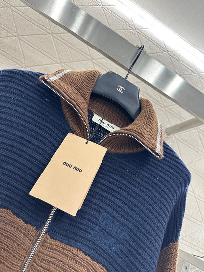 Color blocked lapel knit cardigan