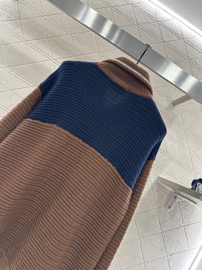 Color blocked lapel knit cardigan