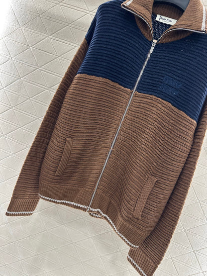 Color blocked lapel knit cardigan