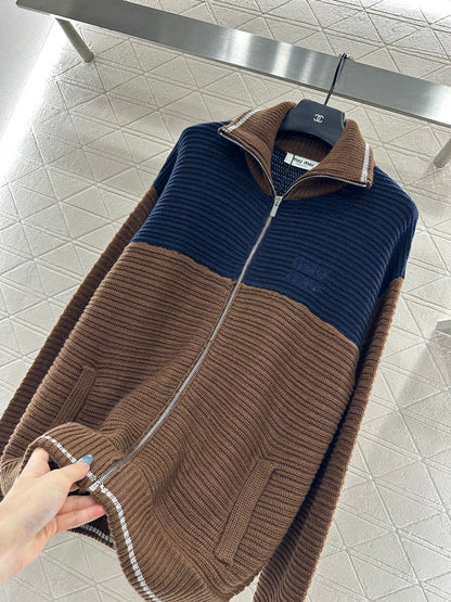 Color blocked lapel knit cardigan