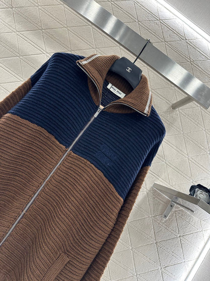 Color blocked lapel knit cardigan