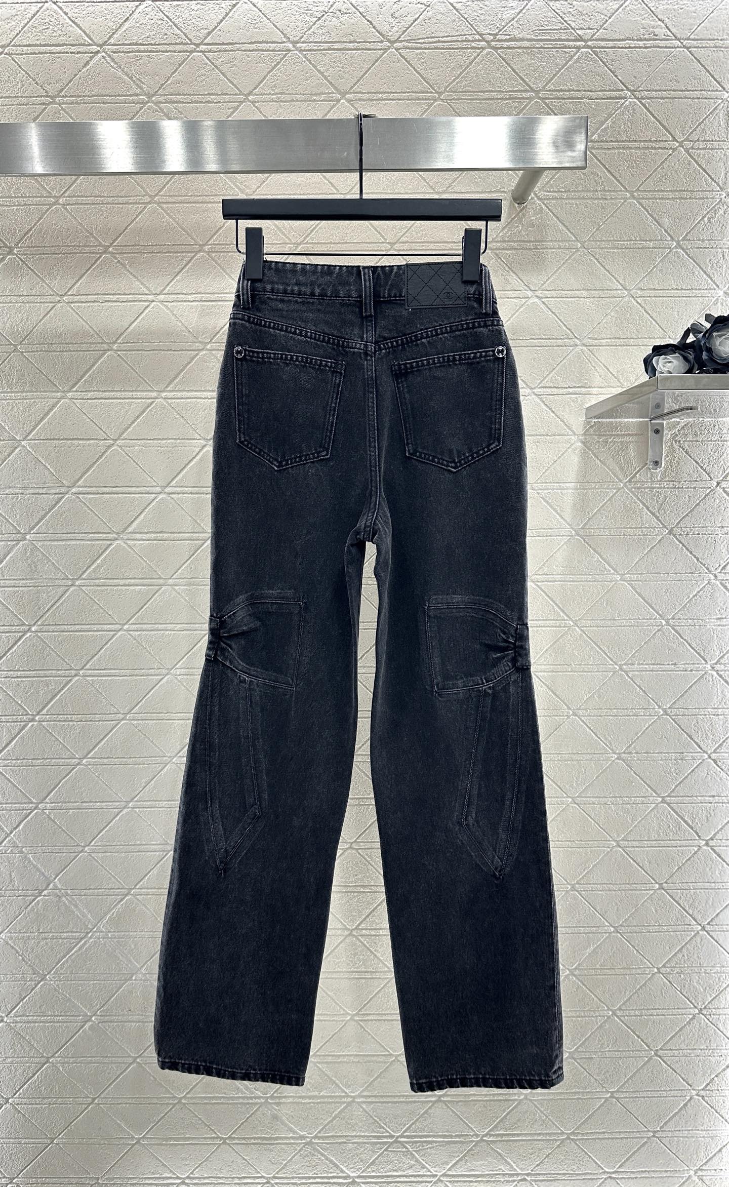 Bow tie denim straight leg pants