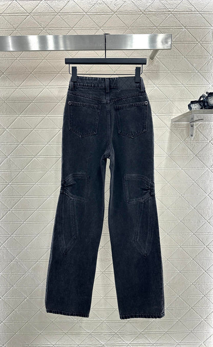 Bow tie denim straight leg pants