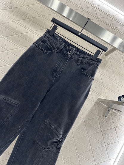 Bow tie denim straight leg pants