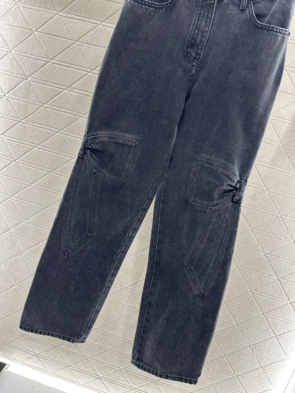 Bow tie denim straight leg pants