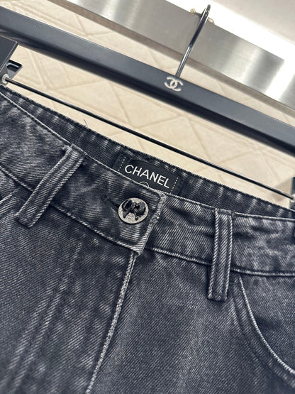 Bow tie denim straight leg pants