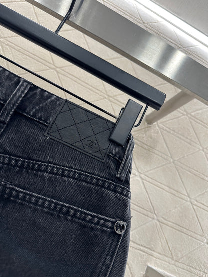 Bow tie denim straight leg pants