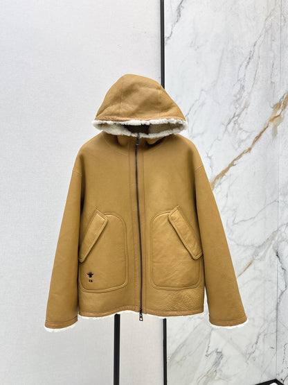 Fur one-piece hooded jacket