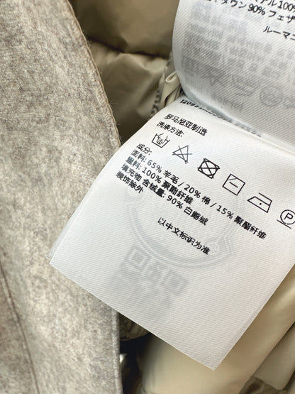 Lamb fur collar waistband hooded down jacket