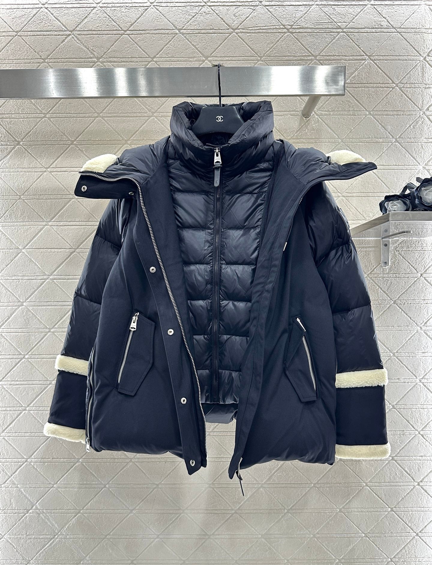 Split fake two-piece down jacket
